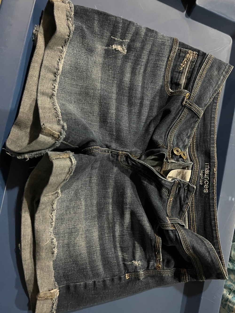 Maurices Distressed Dark Blue Denim Cutoff Shorts